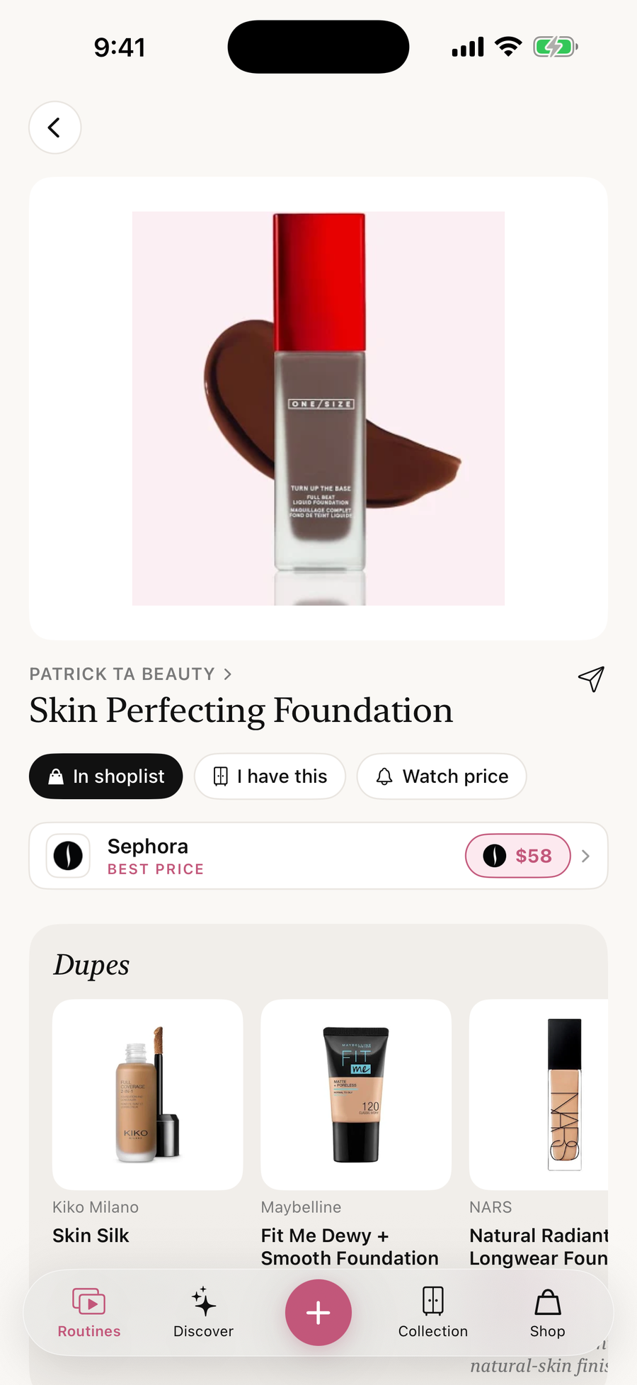 A product with its best price and dupes