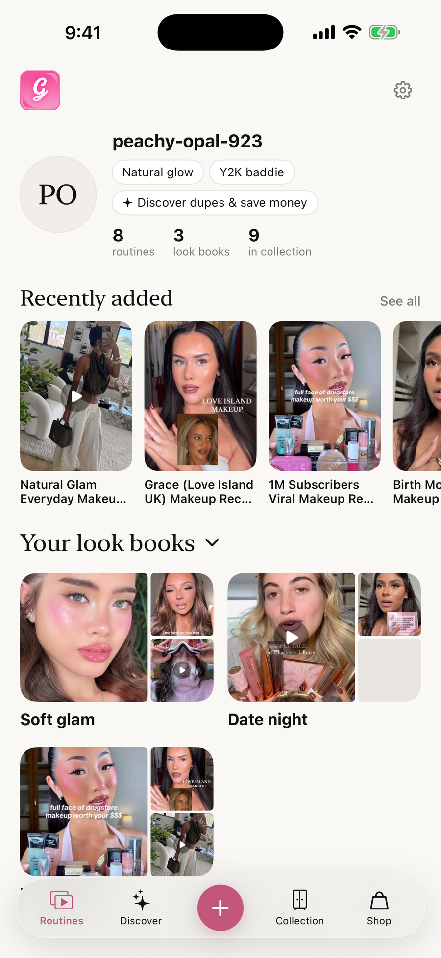 Your routines and look books in Glossy