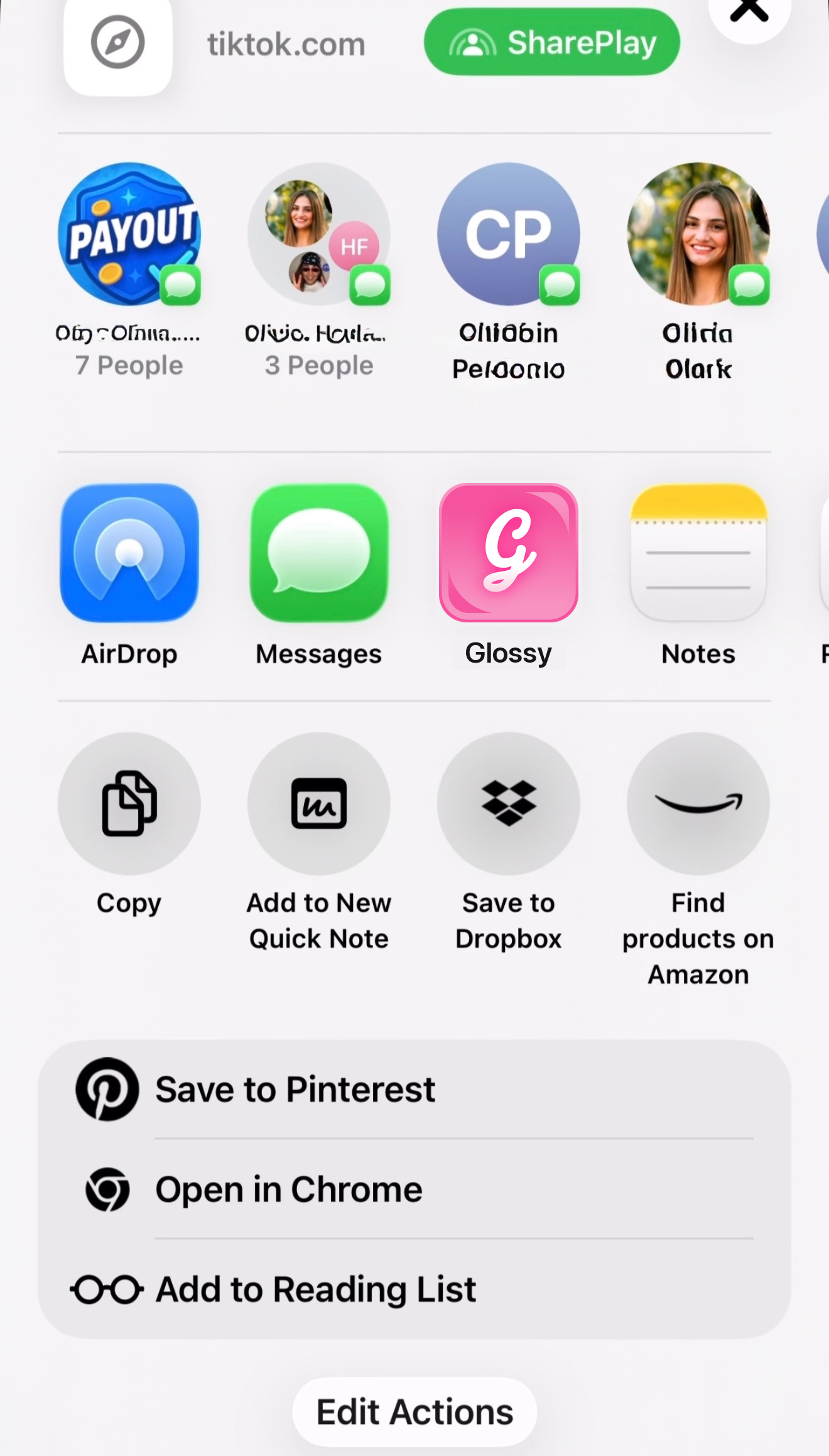 iOS share sheet with Glossy