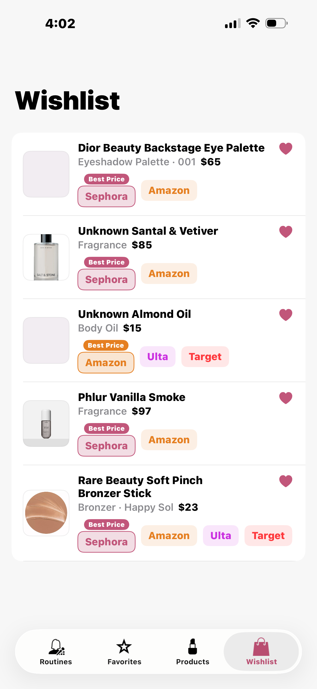Wishlist tab